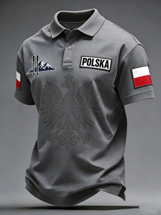 Męski polski nadruk artystyczny rower jazda poza domem śnieg góry Polo