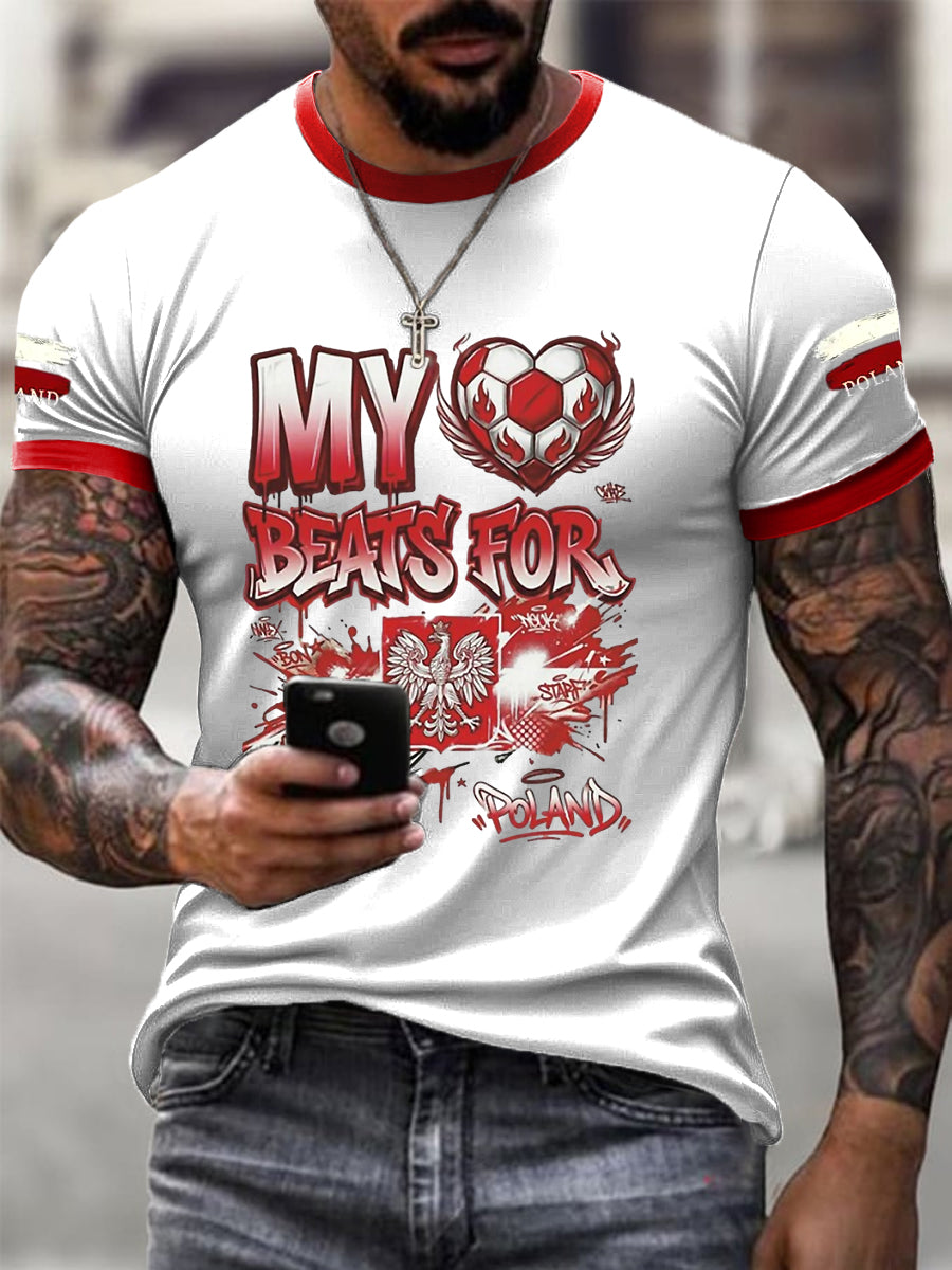 Męskie Retro Polski Eagle Soccer Fan Casual T-Shirt