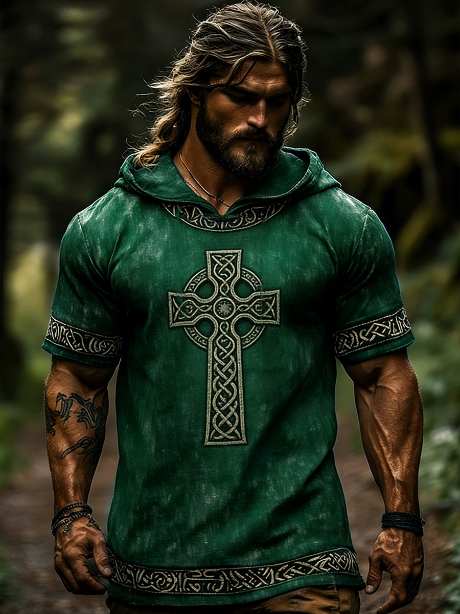 Męska koszulka z krótkim rękawem Celtic Retro z kapturem