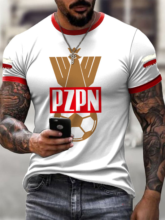 Męska koszulka retro polska piłka nożna Fan Casual