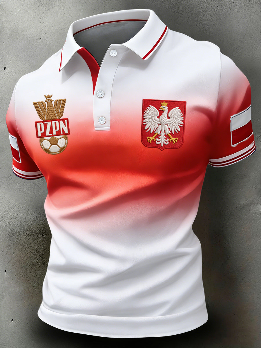 Męska Retro Polski Orzeł Piłka nożna Gradient Casual Koszulka Polo