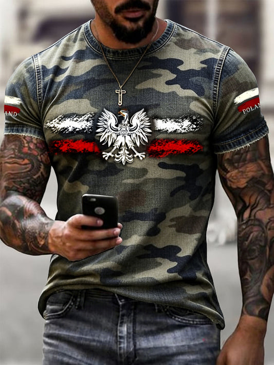 Męskie Retro Polski Orzeł Camo Casual T-Shirt