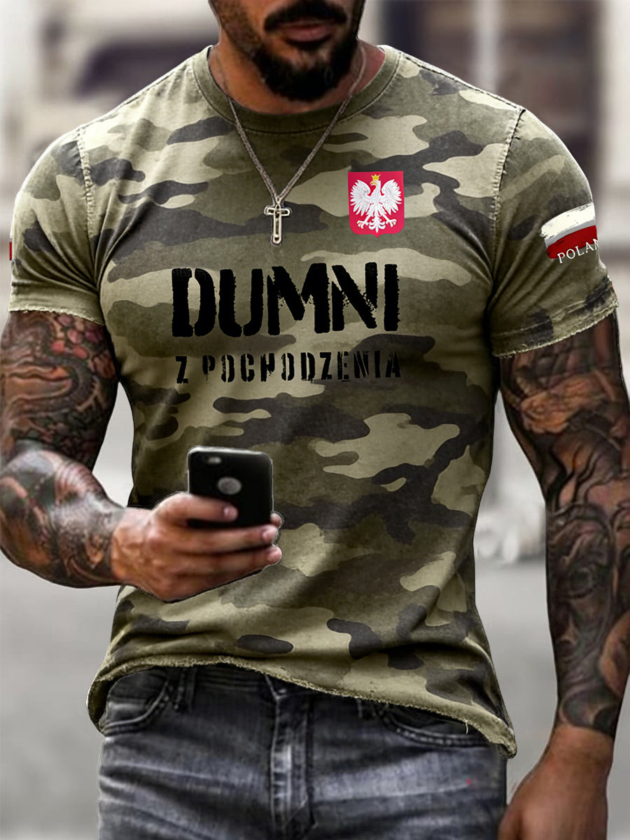 Męskie Retro Polski Orzeł Pride Camo Casual T-Shirt