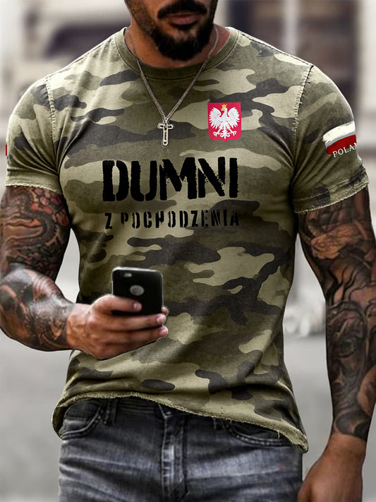 Męskie Retro Polski Orzeł Pride Camo Casual T-Shirt