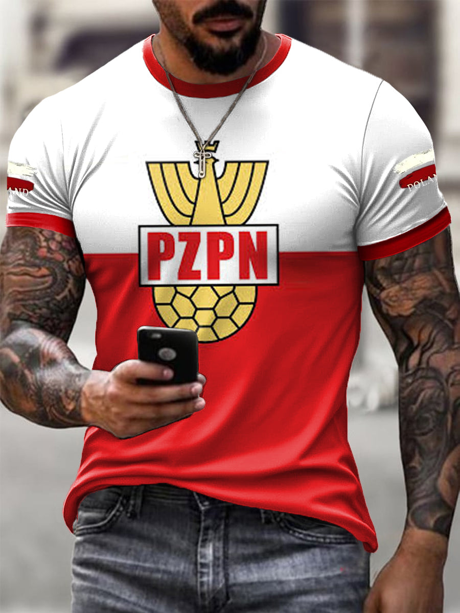 Męska polska piłka nożna retro Patchwork Casual T-Shirt
