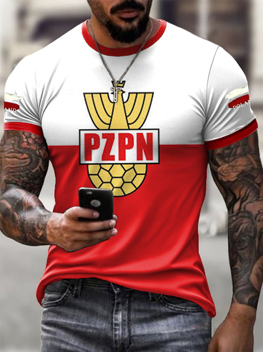Męska polska piłka nożna retro Patchwork Casual T-Shirt