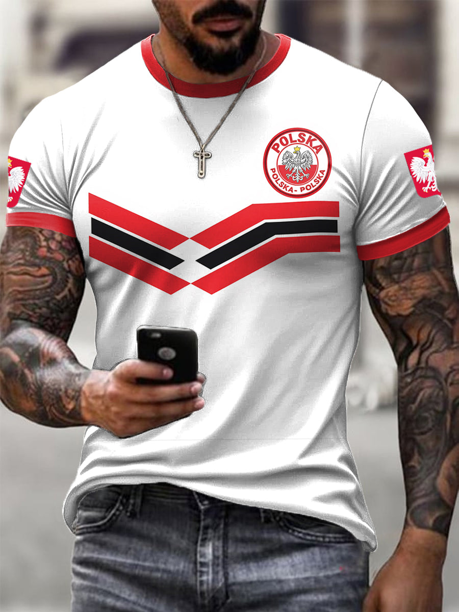 Męska koszulka w stylu retro polska piłka nożna w paski