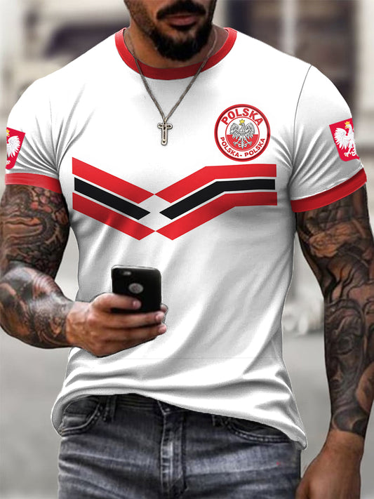 Męska koszulka w stylu retro polska piłka nożna w paski