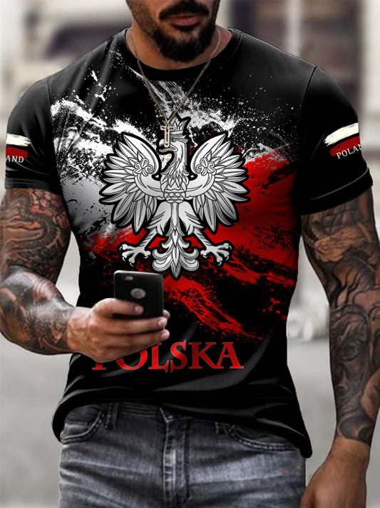 Męski retro abstrakcyjny polski biały orzeł casual T-Shirt