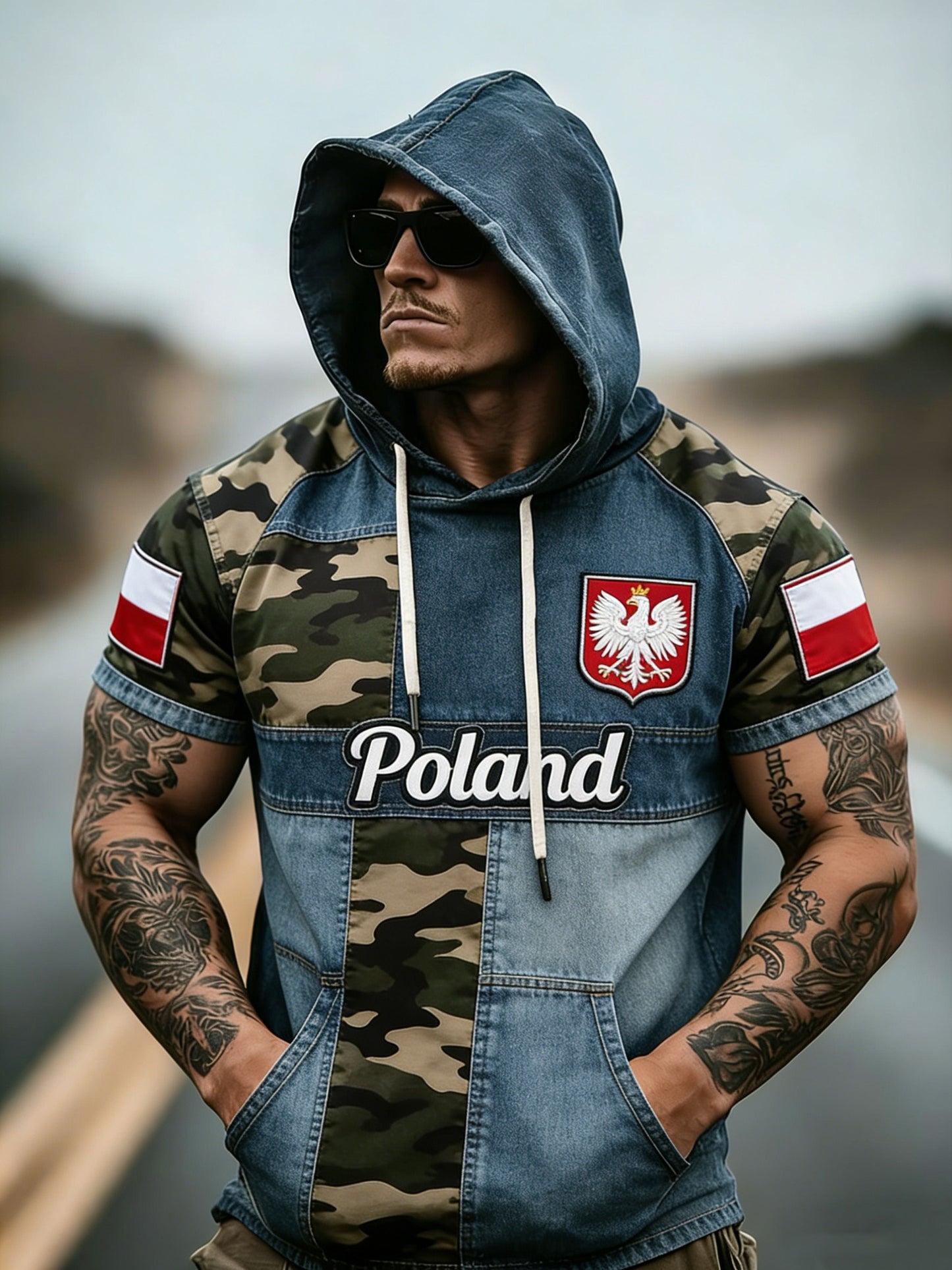Męski polski kamuflaż w stylu artystycznym Patchwork T-Shirt