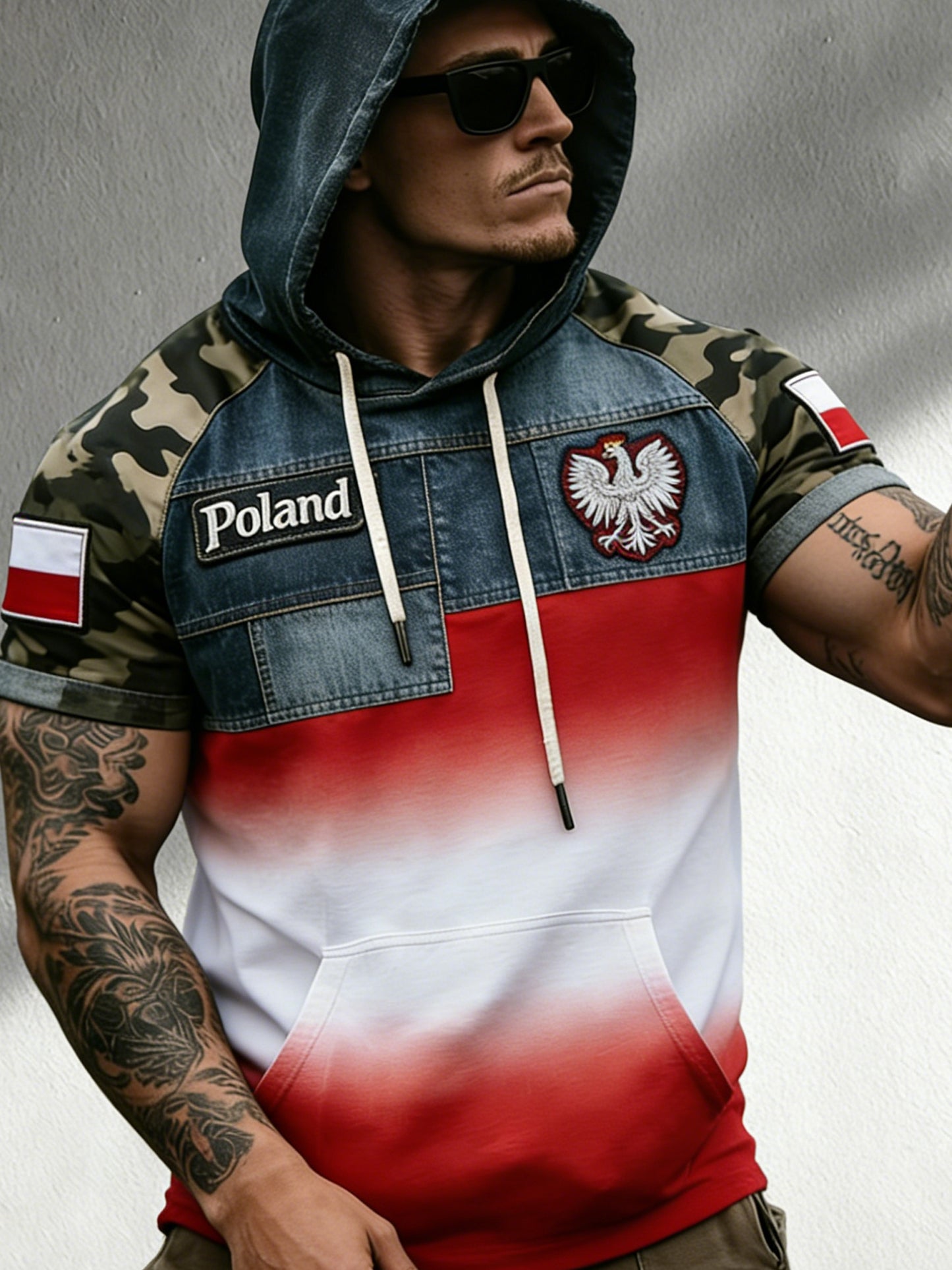 Męski polski kamuflaż w stylu artystycznym Patchwork T-Shirt