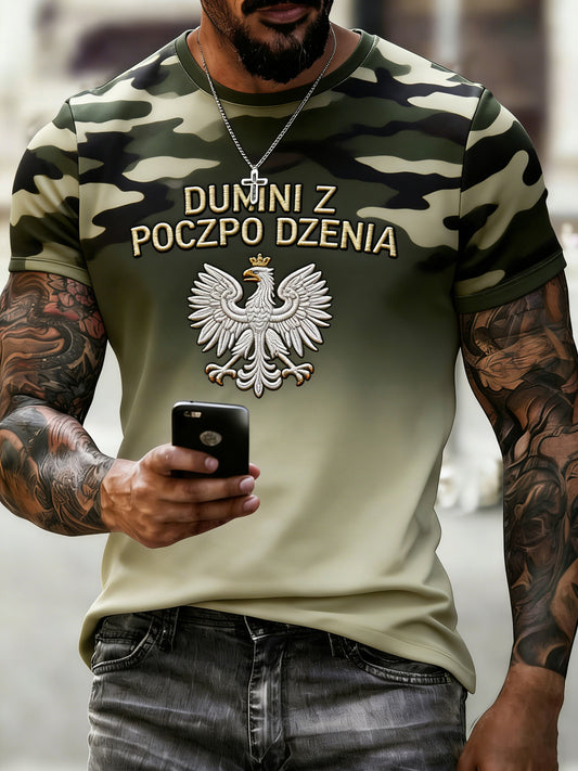 Męski koszulka z nadrukiem w stylu polskiego kamuflażu i wstawką