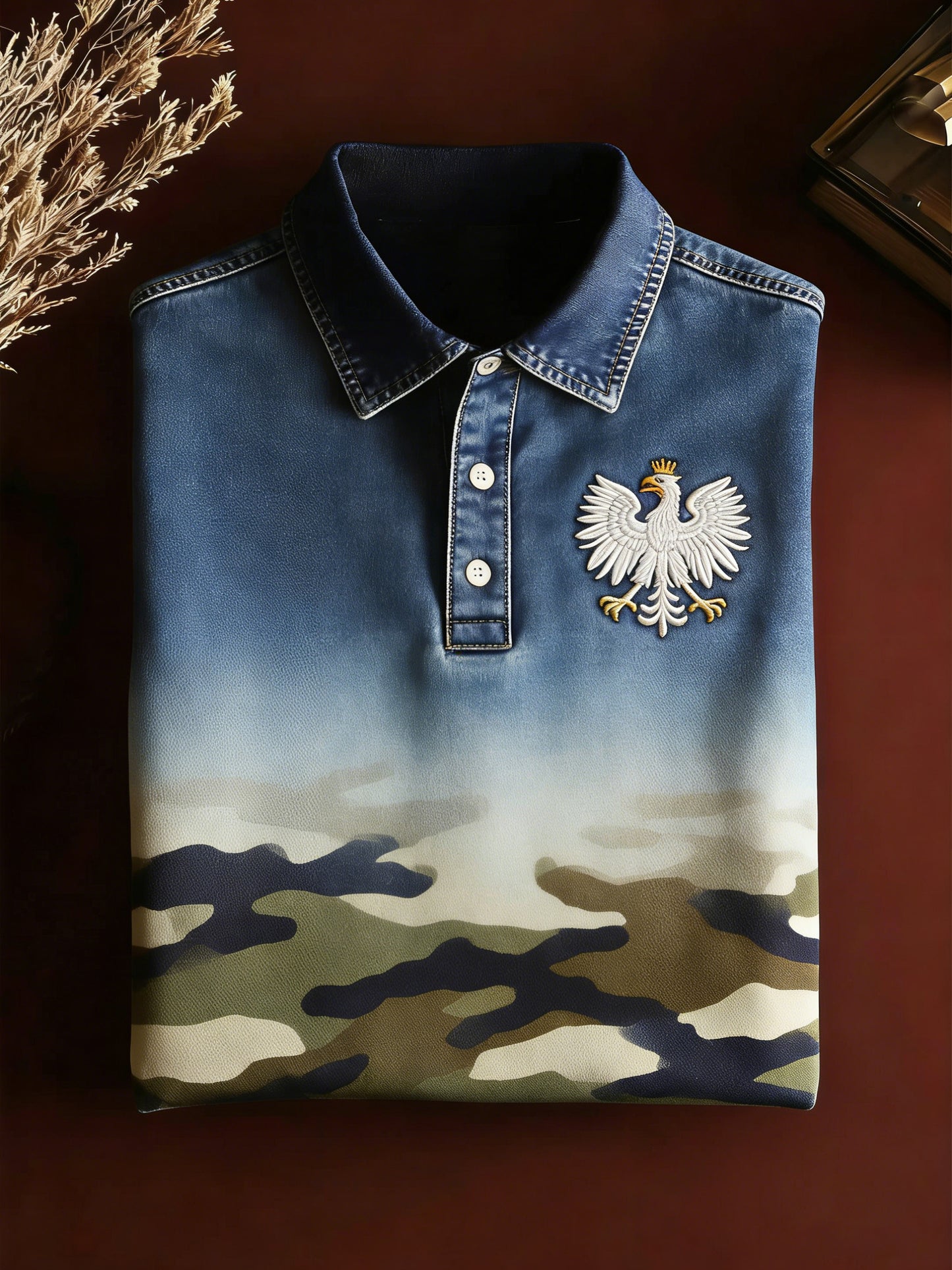 Męskie polo z polskim kamuflażem artystycznym nadruk i kontrastowe panele