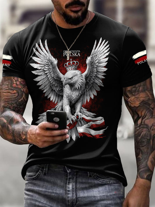 Męskie Vintage Polski Orzeł Korona Casual T-Shirt
