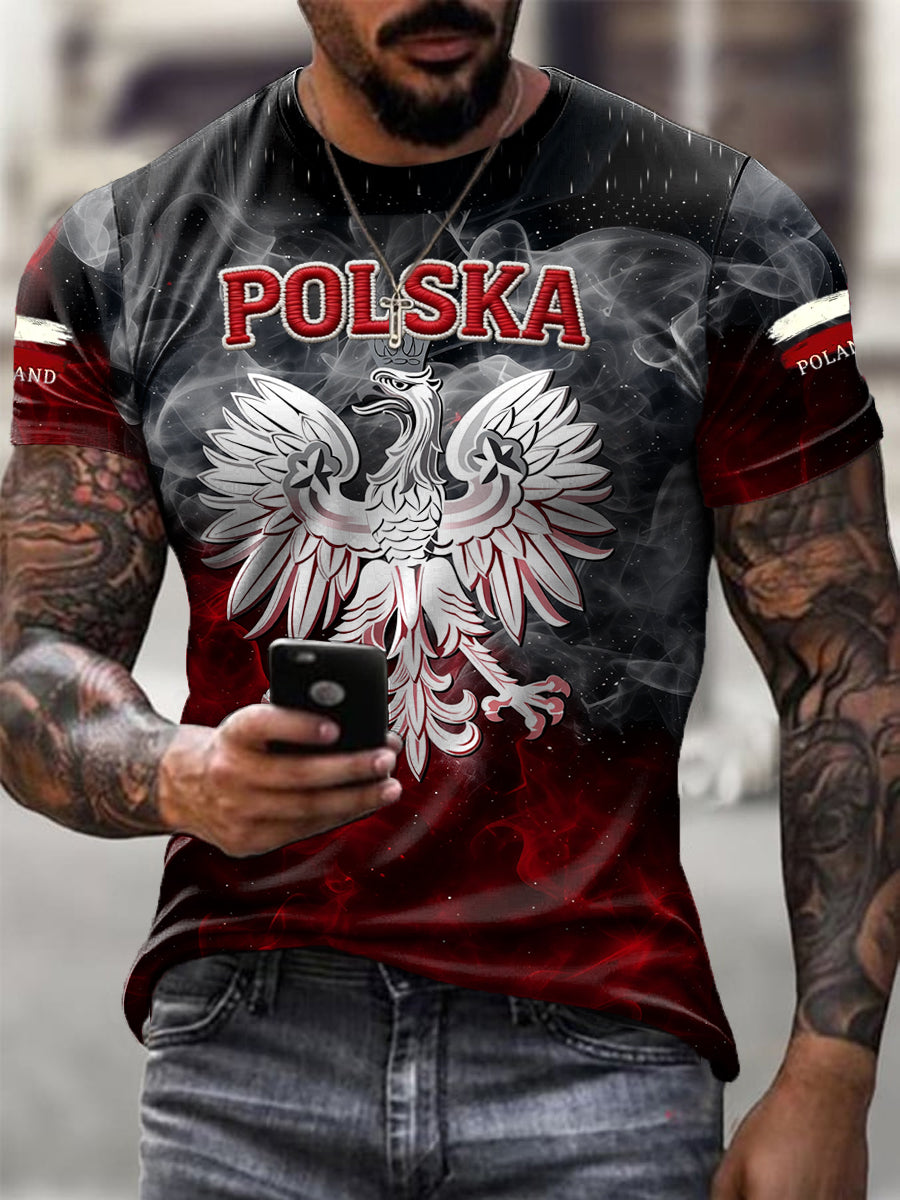 Męska koszulka w stylu retro abstrakcyjny polski orzeł casual