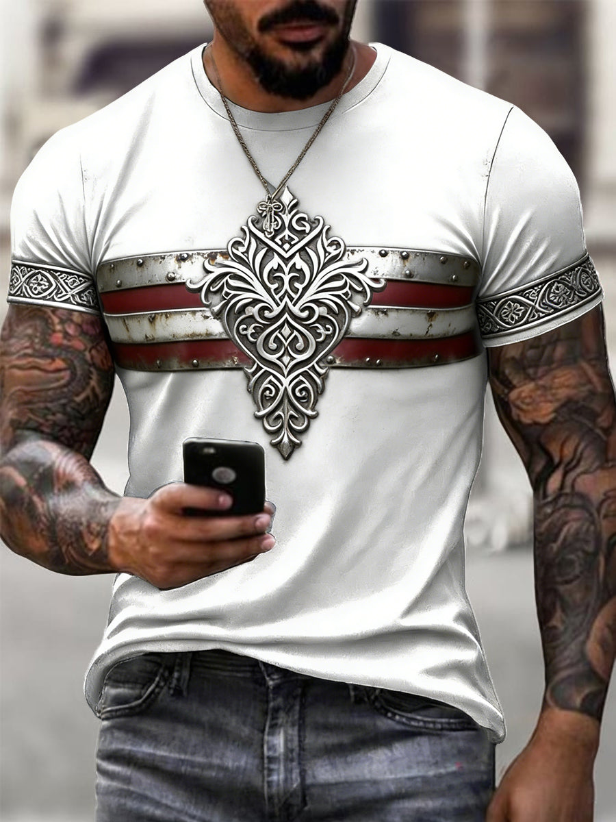 Męski Retro polski słowiański wzór w paski Casual T-Shirt