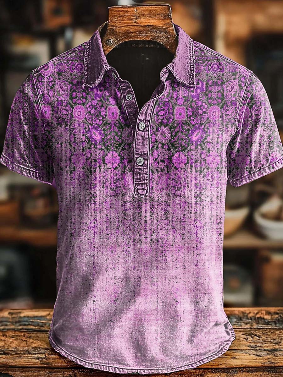 Retro etniczny gradient artystyczny Casaul Krótka koszulka polo SLeeve