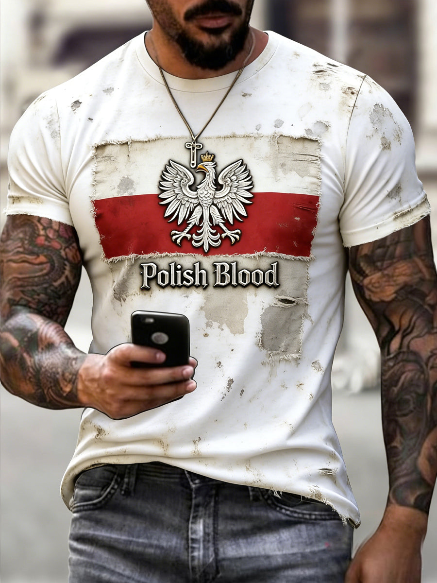 Męski koszulka casualowa w stylu vintage z umytą polską orlicą