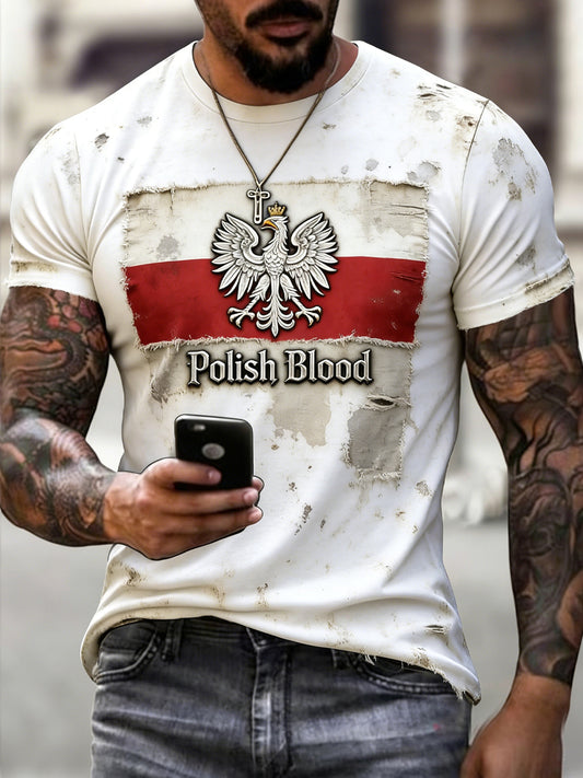 Męski koszulka casualowa w stylu vintage z umytą polską orlicą