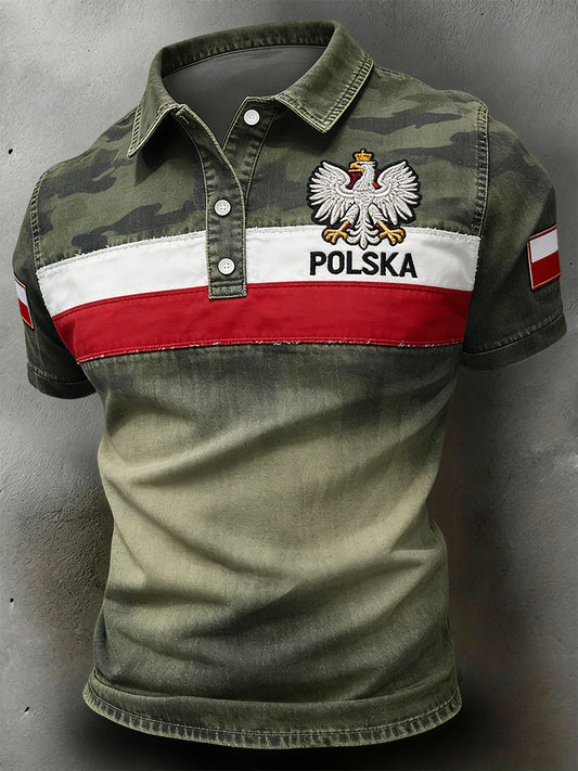 Retro abstrakcyjny polski orzeł Gradient kamuflaż Casual Koszulka polo
