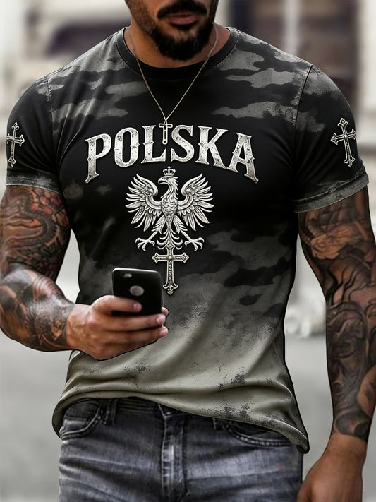 Męskie Retro Polski Orzeł Faith Camo Gradient Casual T-Shirt