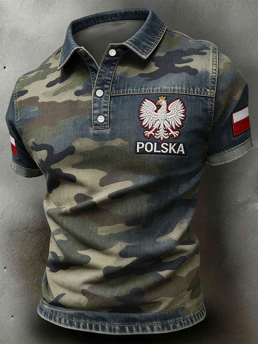 Nieformalna koszulka polo w stylu vintage polski orzeł kamuflaż