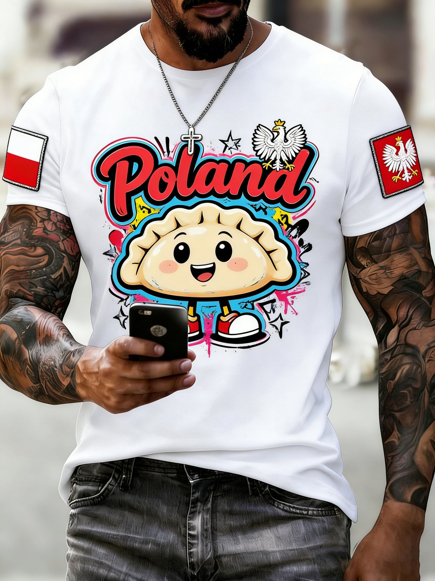 Męski koszulka z nadrukiem artystycznym w stylu maskotki pieroga przepiórczego
