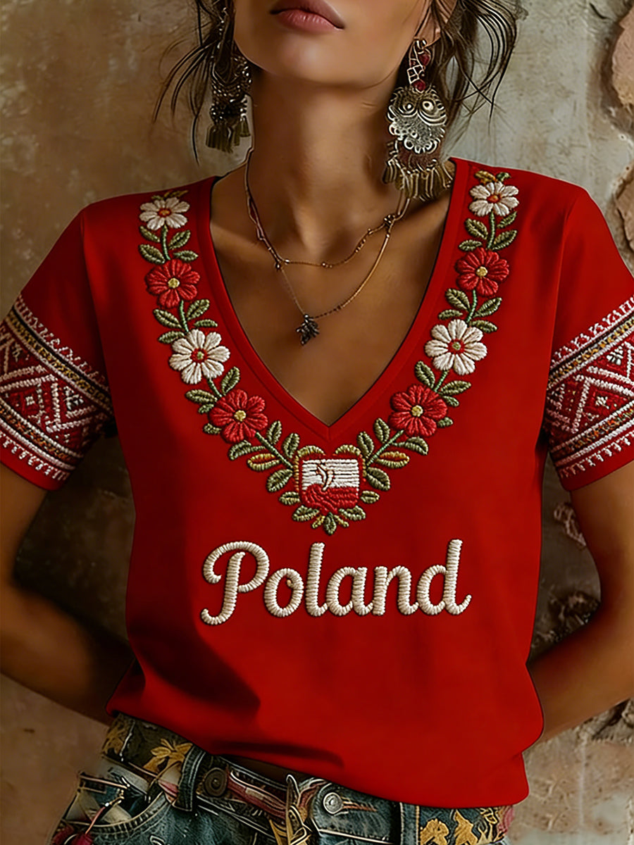 Damski top z nadrukiem w szpic w stylu etnicznym