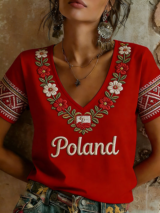 Damski top z nadrukiem w szpic w stylu etnicznym