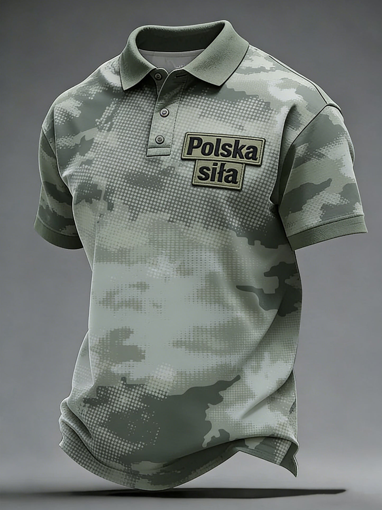Męski polski moro w stylu wojskowym z artystycznym nadrukiem na polo