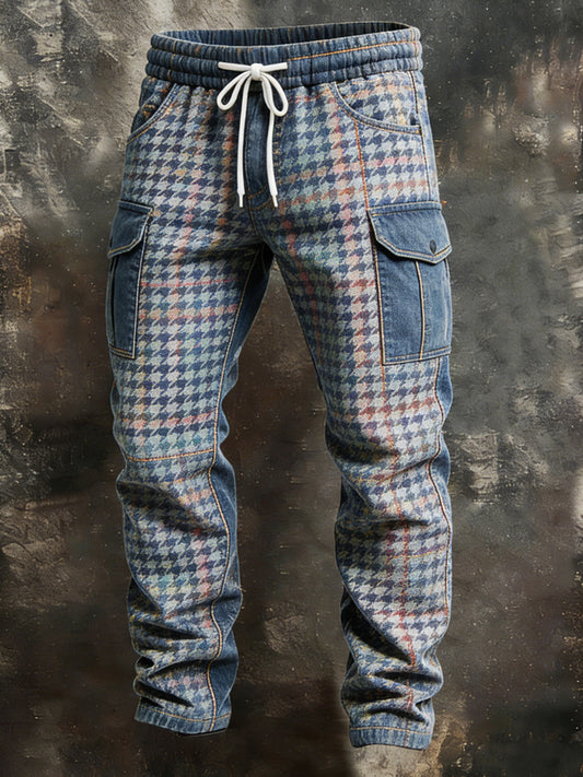 Męskie Retro wakacje Biznes Houndstooth Art Nadruk Dorywczo Spodnie robocze
