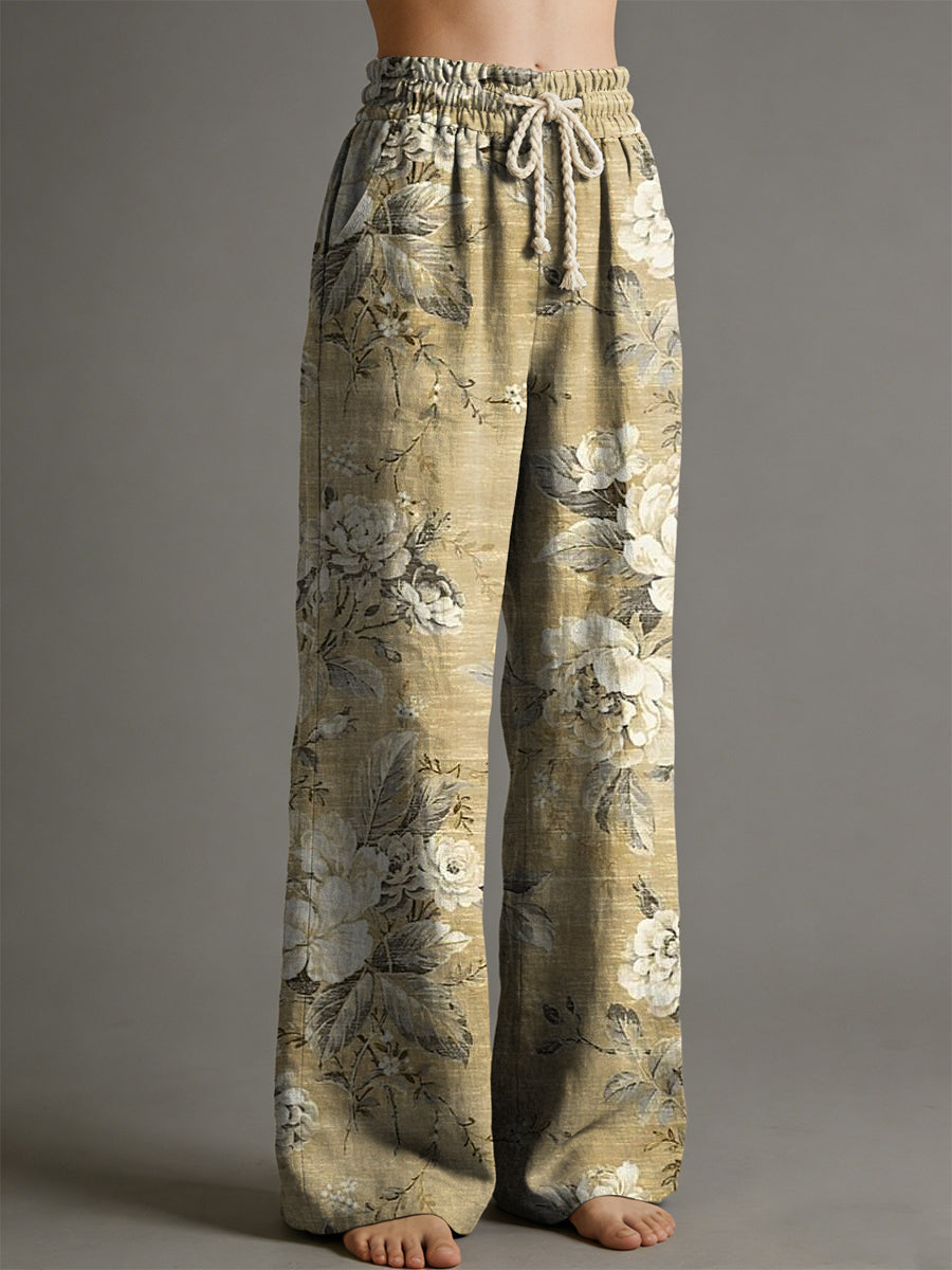 Damskie spodnie z kwiatowym nadrukiem