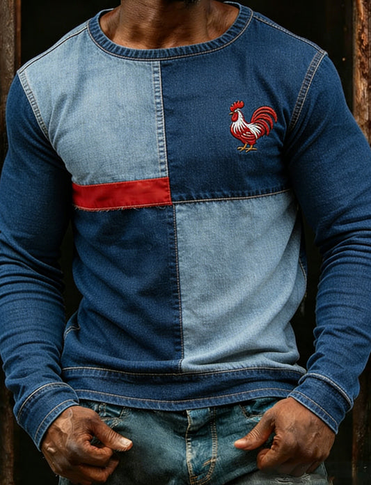 Męski t-shirt z artystycznym nadrukiem wycinanki papierowej przedstawiającej koguta