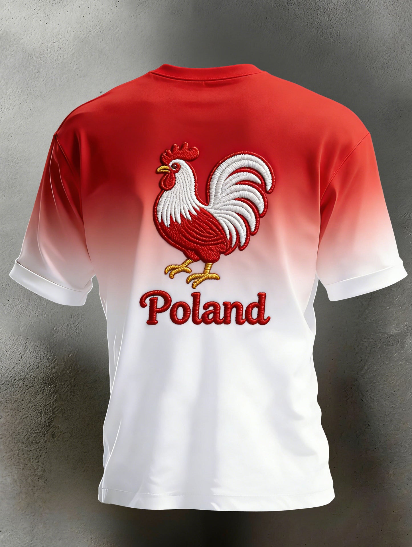 Męski t-shirt z artystycznym nadrukiem wycinanki papierowej przedstawiającej koguta