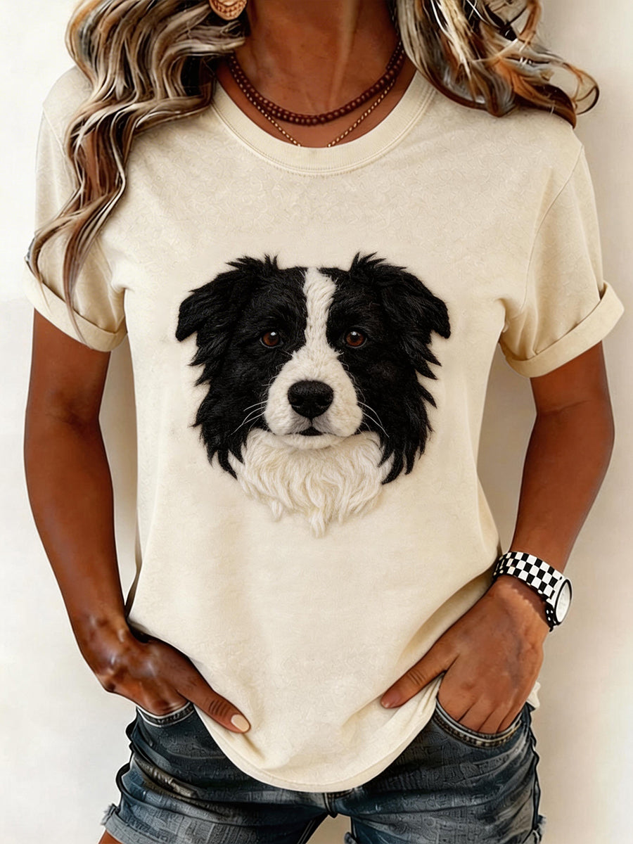 Damska koszulka z motywem sztuki filcu Border Collie Pattern