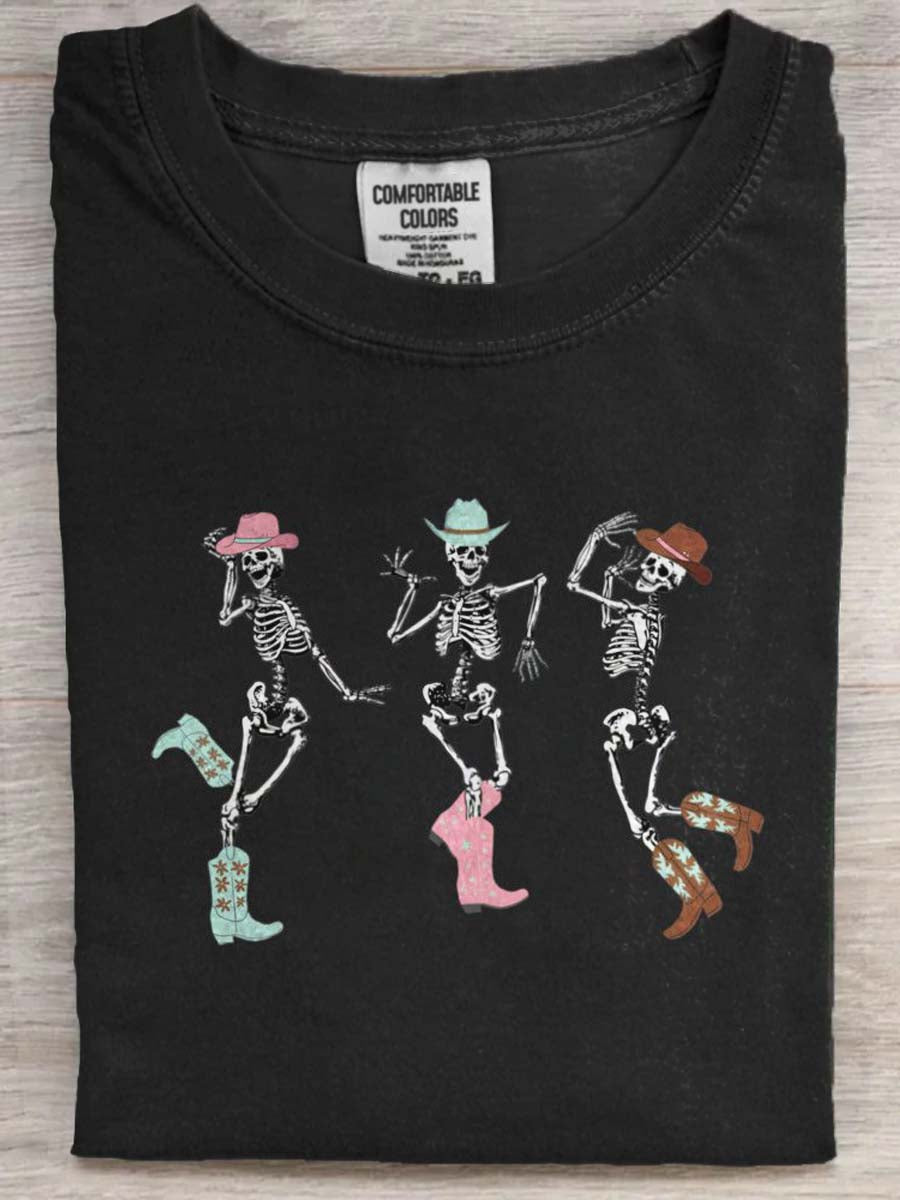 Fun Western Skull Print Casual Koszulka z krótkim rękawem