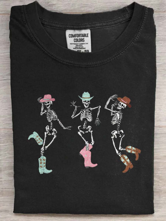 Fun Western Skull Print Casual Koszulka z krótkim rękawem