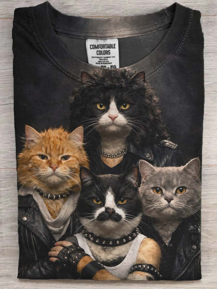 Rock Cats Drukowane Casual Koszulka z krótkim rękawem