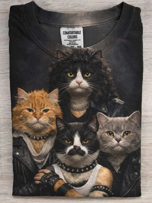 Rock Cats Drukowane Casual Koszulka z krótkim rękawem