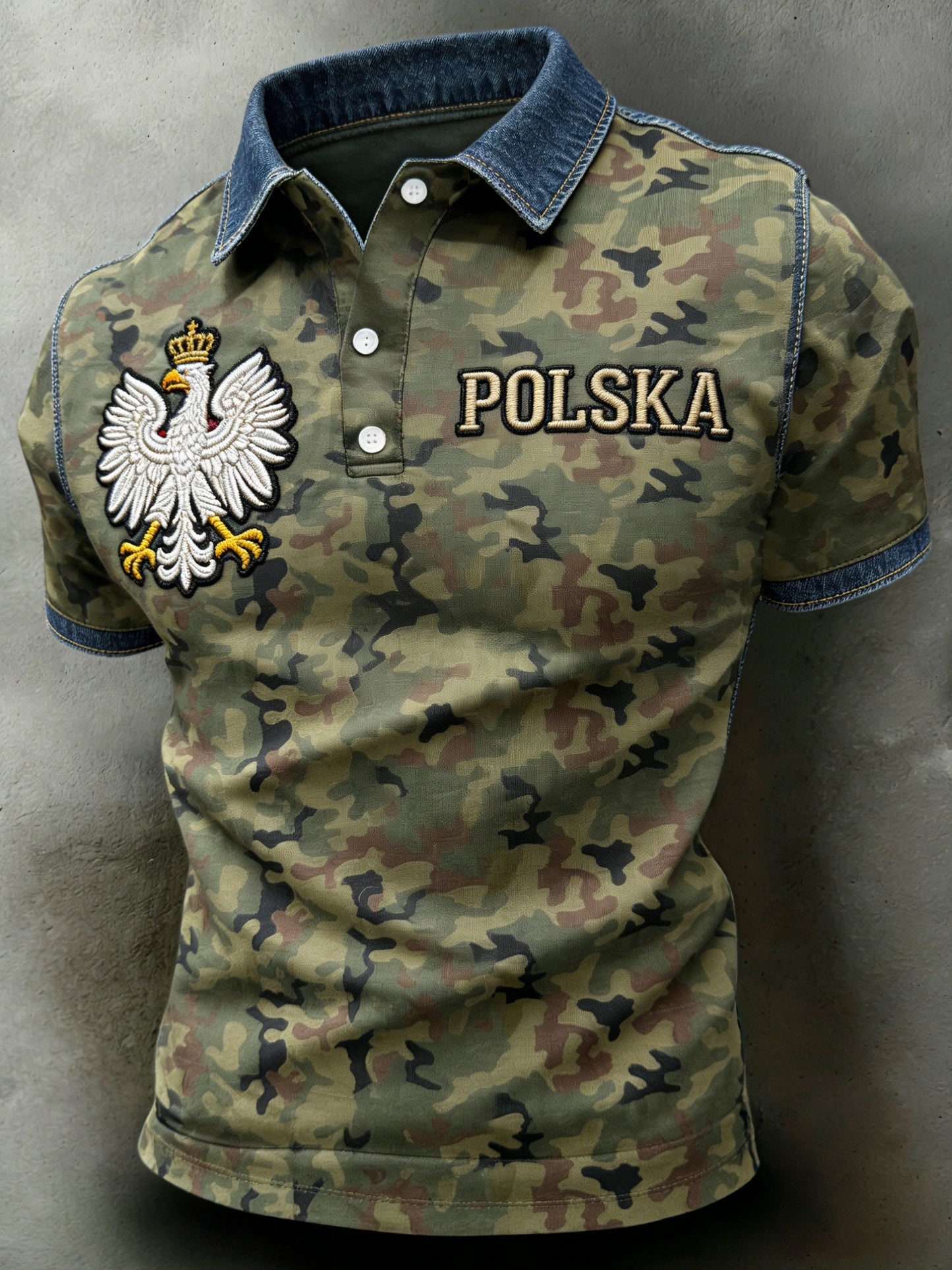 Męska koszulka polo z krótkim rękawem w polskim kamuflażu