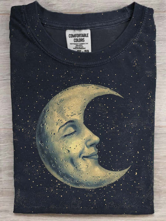 "Sleeping Crescent" Nadruk Casual Koszulka z krótkim rękawem