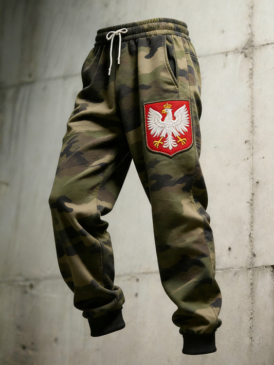 Męskie spodnie kamuflażowe na co dzień ze schematem kolorów flagi polskiej