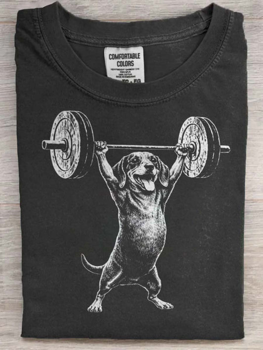 Jamnik Podnoszenie ciężarów Print Casual Koszulka z krótkim rękawem