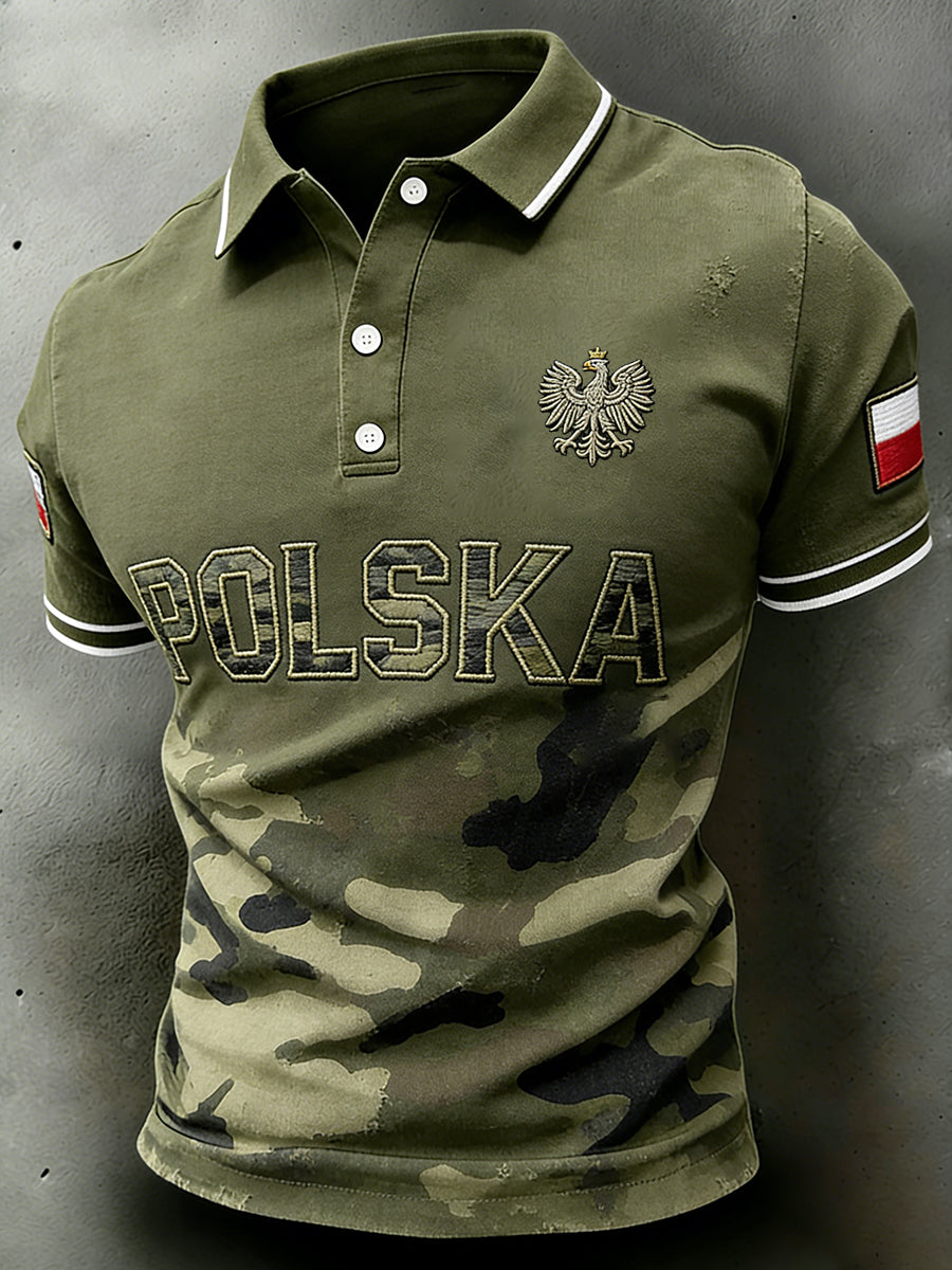 Męska koszulka polo z kamuflażowym nadrukiem w stylu distressed