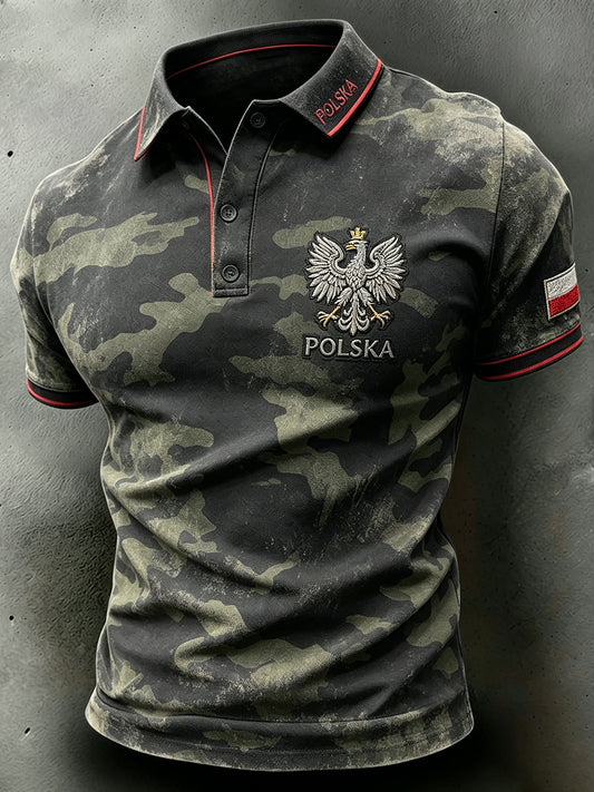 Męska koszulka polo z kamuflażowym nadrukiem w stylu distressed