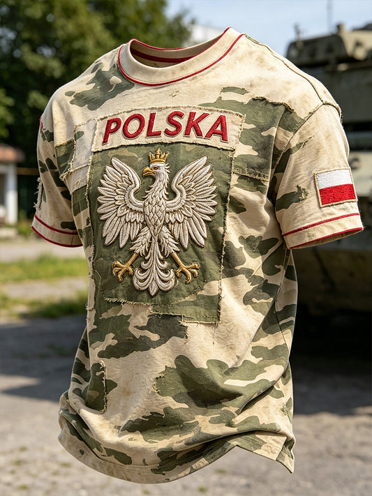 Męski koszulka kamuflażowa z wystrzępionym nadrukiem