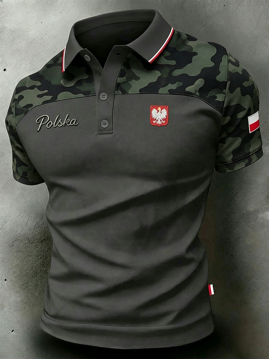 Męska koszulka polo z kamuflażowym nadrukiem w stylu distressed