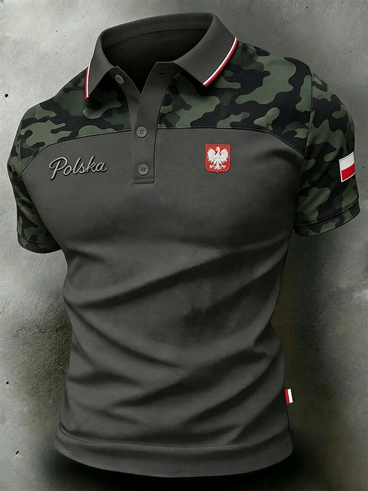 Męska koszulka polo z kamuflażowym nadrukiem w stylu distressed