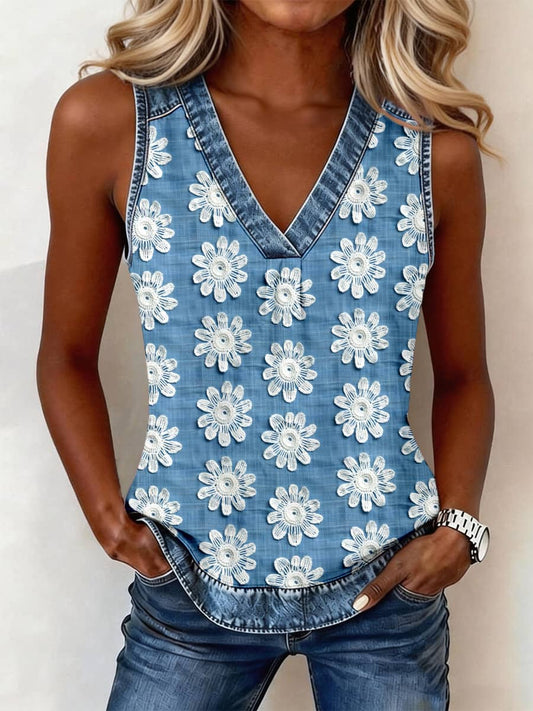 Damski jeansowy patchwork z klasycznym wzorem w kwiaty