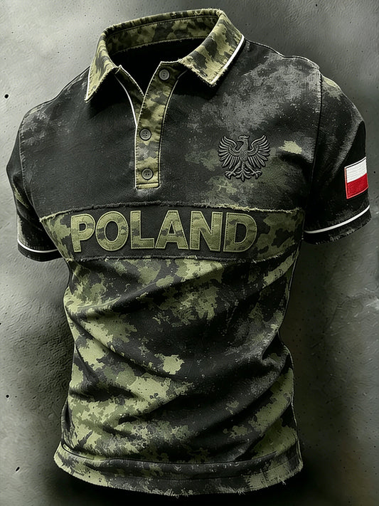 Męska koszulka polo z nadrukiem kamuflażu w trudnej sytuacji